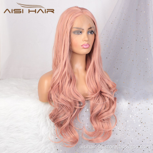 Aisi Hair Popular 26 Inch Long Wavy Pink Wig Swiss Lace Front Wig Cosplay Body Wave Lace Frontal Hair Wigs For White Black Women